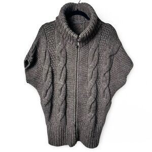 Elsamanda Anthropologie Gray Taupe Cable Knit Zip Shawl Cardigan L Made In Italy